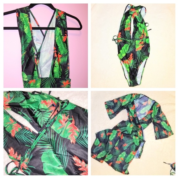 🎉HP🎉 Luxe Palm Print One Piece Swimsuit & Cover - Picture 6 of 8